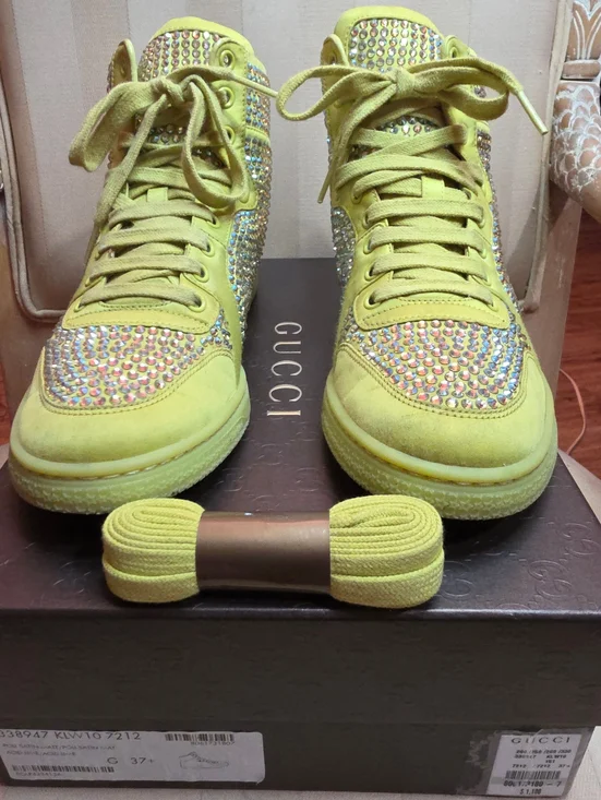 AUTHENTIC GUCCI SWAROVSKI CRYSTAL SHOES SIZE 37.5 EURO 7.5 US WITH ORIGINAL BOX - Picture 3 of 11